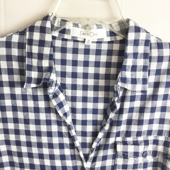Eden & Olivia womens plaid button front plaid shirt White/Blue Size M Tie Front - Picture 2 of 3